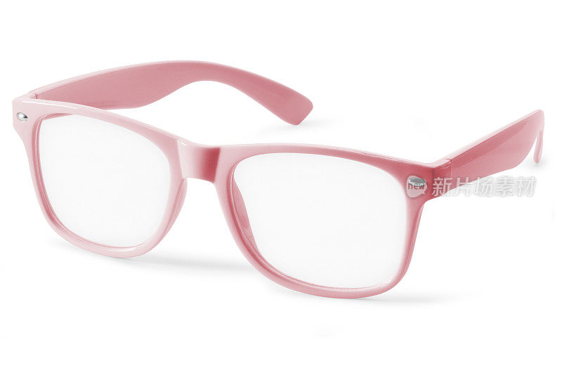 白色背景上孤立的粉色塑料眼镜