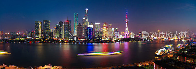航拍上海天际线夜景全景