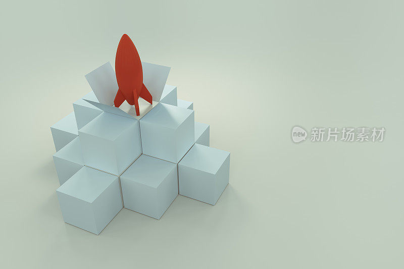 抽象火箭模型的立方体盒