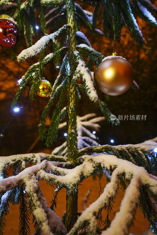 在城市花园的圣诞舞会与雪的夜晚