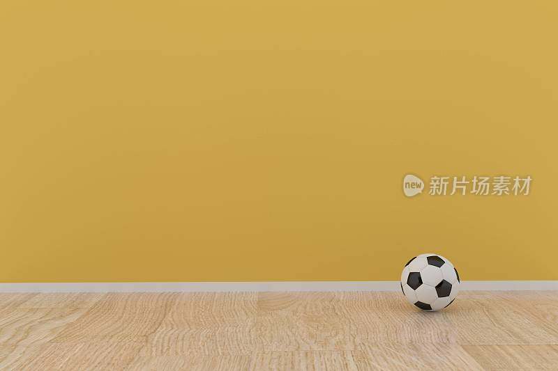 足球在黄色儿童房在3D渲染