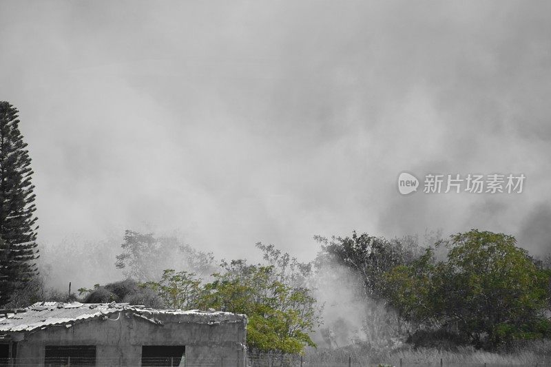 城市附近的田野着火了