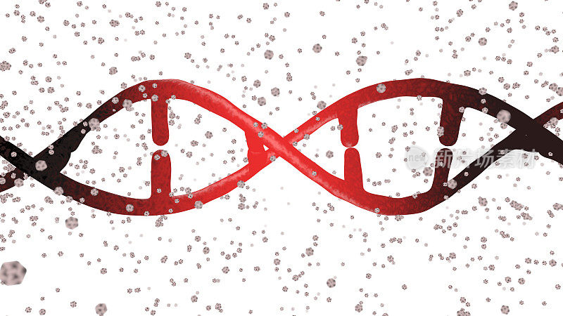 DNA双螺旋变化:突变的DNA进化成在白色背景上分离的正常DNA