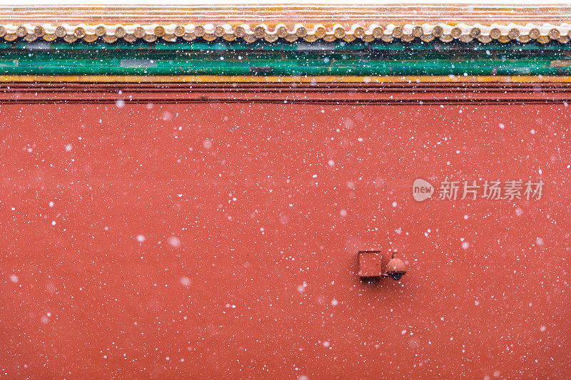 紫禁城中式红墙和雪花空白背景