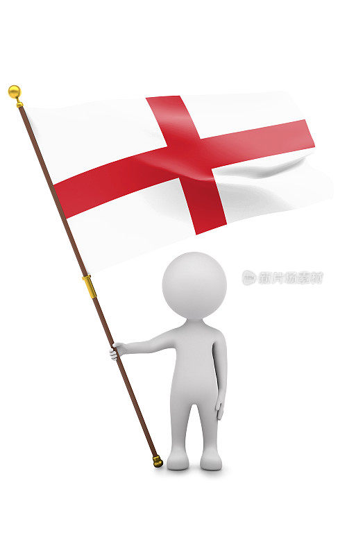 卡通3D简笔画在白色上挥舞着英国国旗