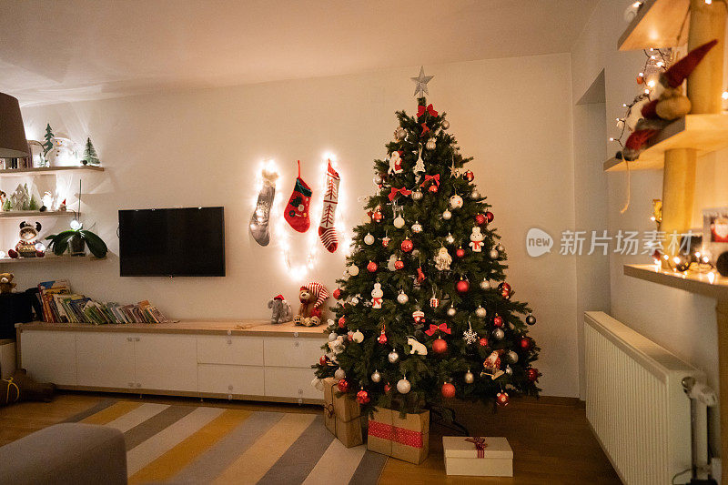 客厅里装饰精美的圣诞树