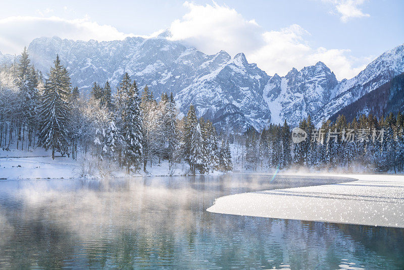 湖、林、山的冬季风景