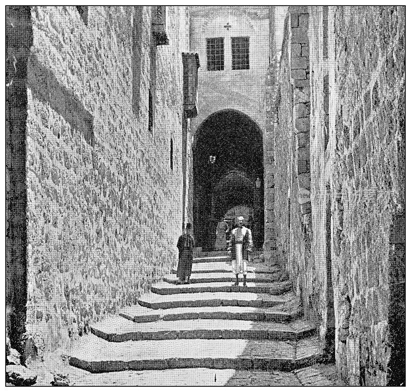 耶路撒冷和周围环境的古董旅行照片:耶路撒冷的街道