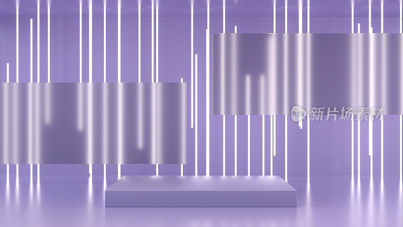 空荡荡的裙台产品展示、平台、展台以霓虹灯光淡紫色为背景