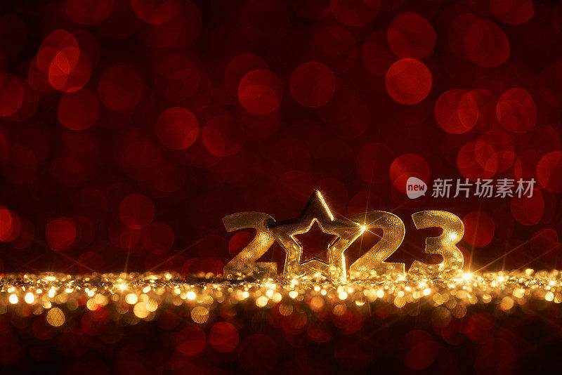 2023新年快乐-圣诞之星背景红色派对庆祝活动