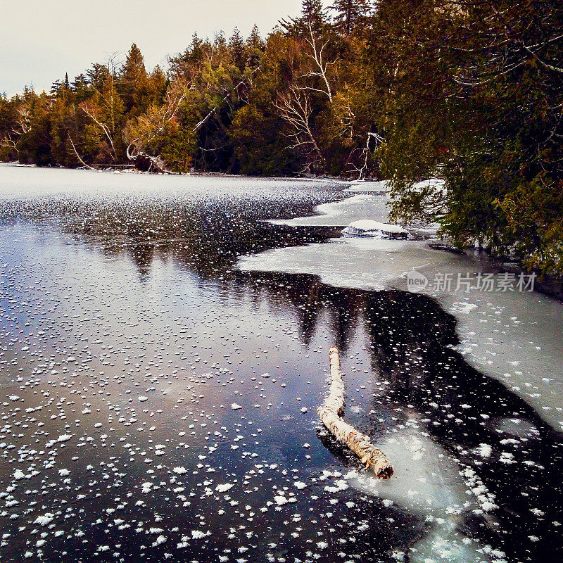 阿迪朗达克的冰湖和雪