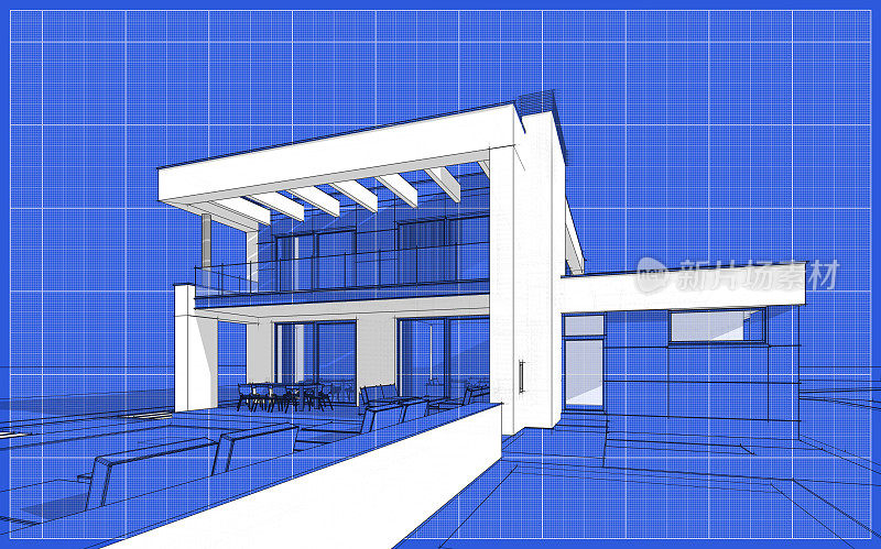 现代舒适住宅的3D渲染草图