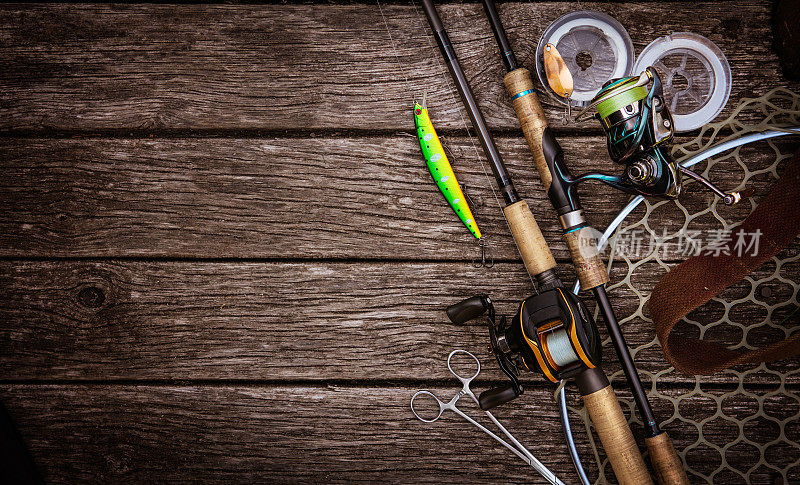 渔具背景。钓鱼的设计元素。