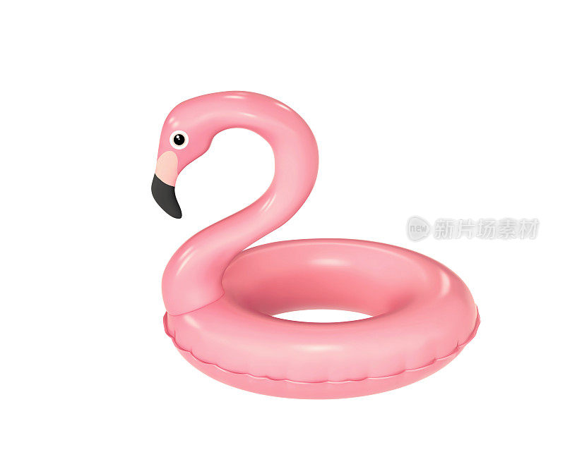 游泳圈的形状粉红色火烈鸟孤立在白色