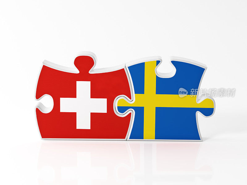 用瑞士和瑞典国旗纹理的拼图碎片