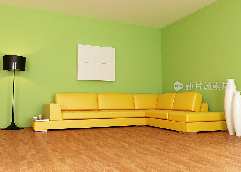 绿色和橙色的客厅