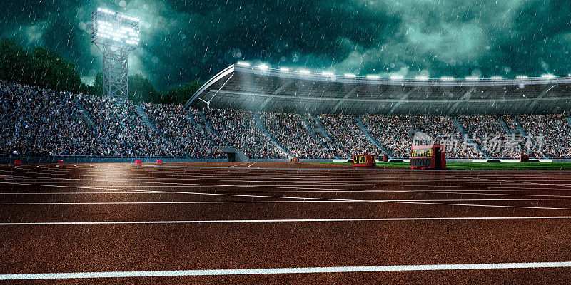 充满戏剧性的下雨的奥林匹克体育场