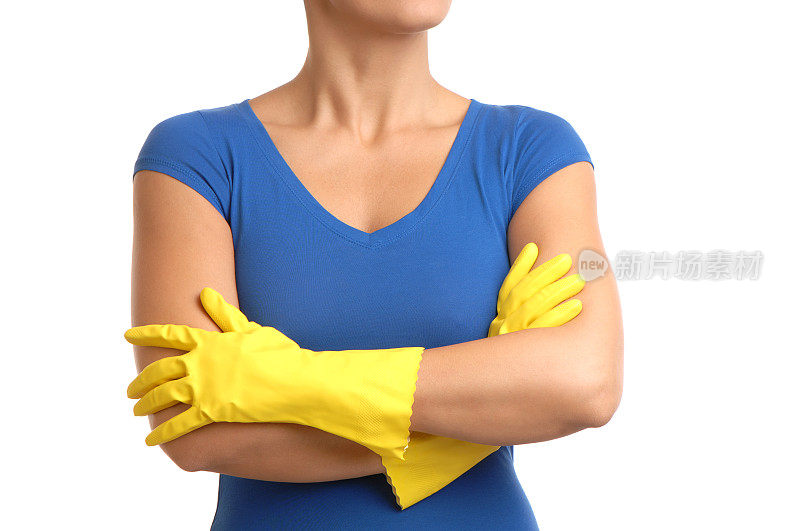 带橡胶手套的清洁女工