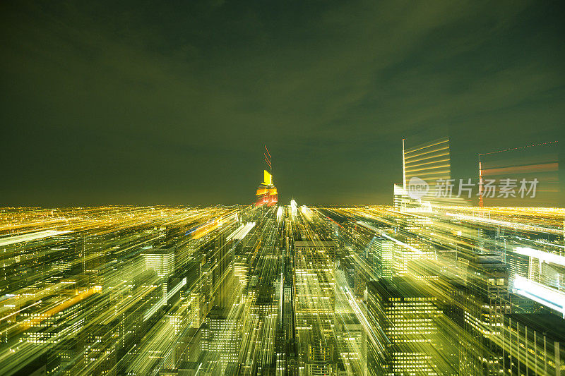 纽约市鸟瞰图与抽象运动模糊灯光