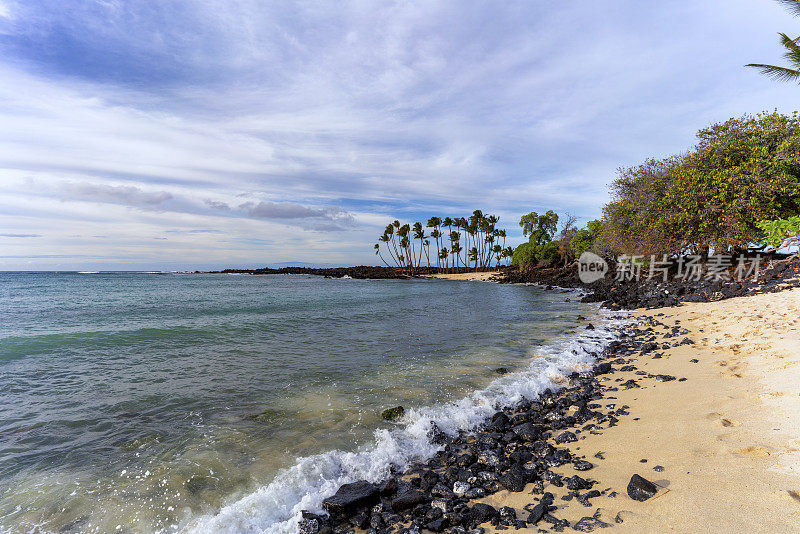 有棕榈树的洛基马哈伊拉海滩，夏威夷大岛