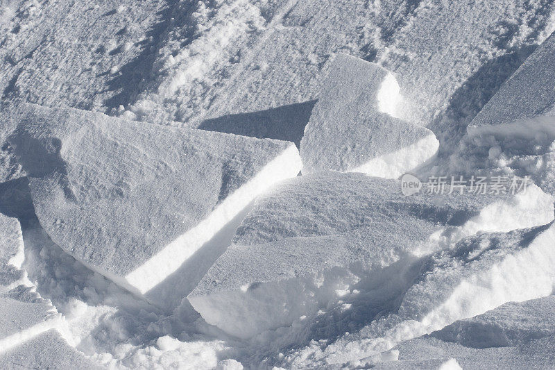 碎裂的白雪表面背景在冬日的阳光下