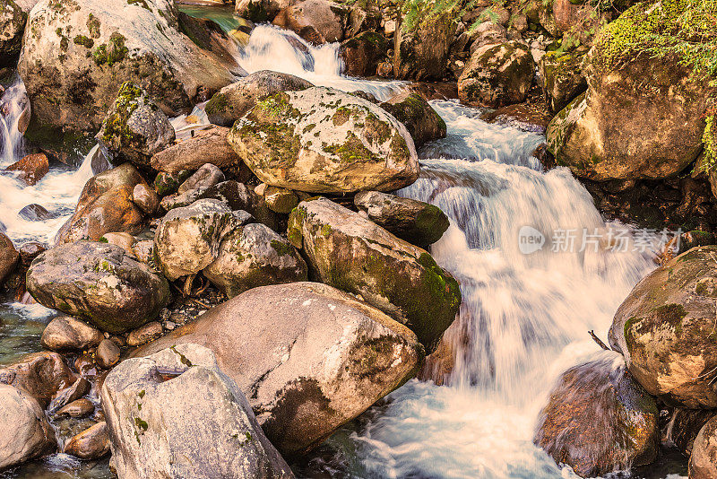 尼泊尔森林深处有岩石的小溪
