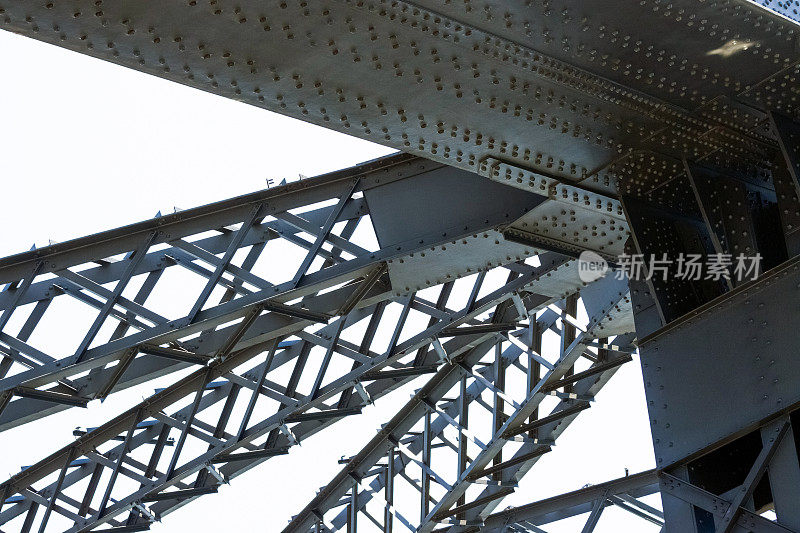 特写大型桥梁钢结构，背景与复制空间