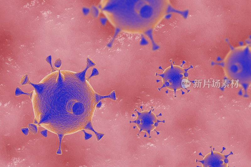 3D渲染细菌病毒，3D渲染微生物。显微镜下的细菌、病毒或细菌、微生物细胞