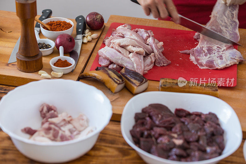 猪肉和野味切片，特写