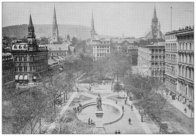 加拿大蒙特利尔的老式黑白照片:维多利亚广场