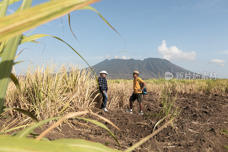 成熟的成人在乡村风景中旅行