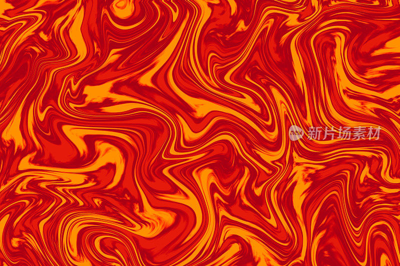 火焰火焰熔岩抽象大理石纹理漩涡波浪涂刷背景明亮的近端艺术活力水彩画大理石红橙棕黄Ebru图案