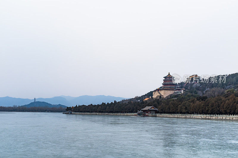 冬天的颐和园，冰封后的昆明湖，万寿山，玉泉山