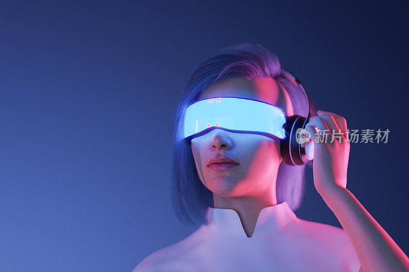 3d女性角色与未来VR眼镜和耳机