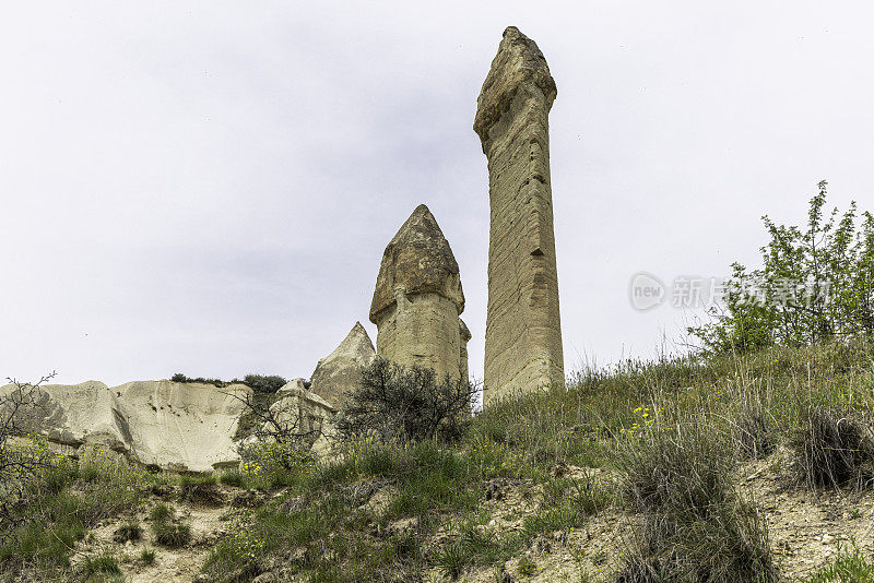 在土耳其卡帕多西亚戈雷姆的爱谷，被称为仙女烟囱的岩层。