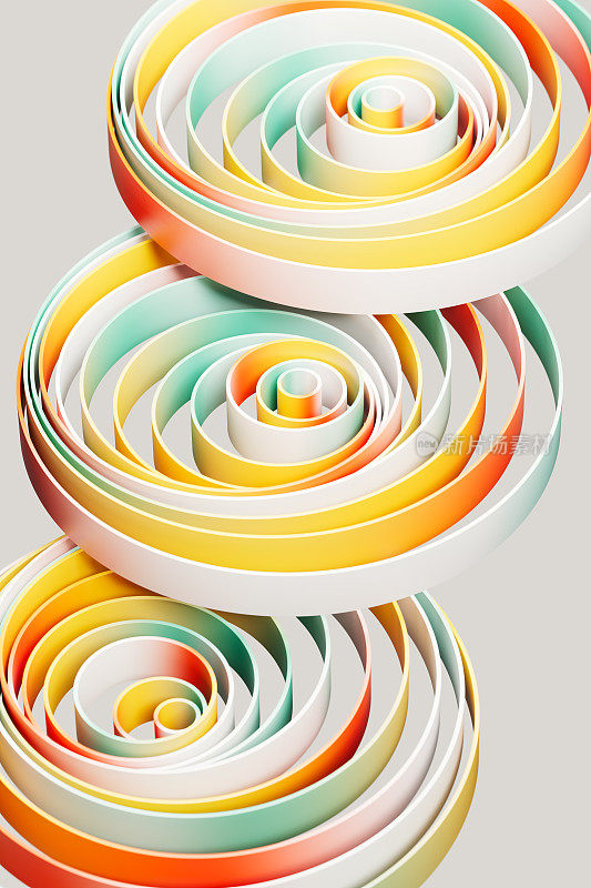 抽象螺旋形状由不同的颜色在一个简单和简约的风格对米色背景。数据可视化