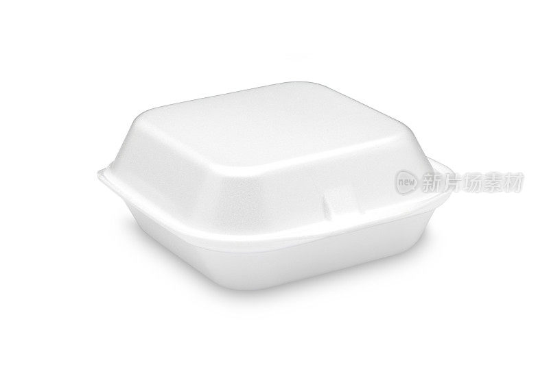 封闭的白色聚苯乙烯泡沫食品托盘在白色背景。
