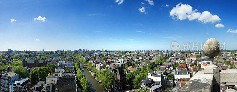 全景图阿姆斯特丹城市从Westerkerk，荷兰，荷兰。