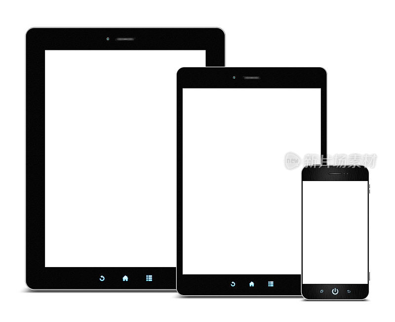 Blnak数字平板电脑和智能手机隔离在白色