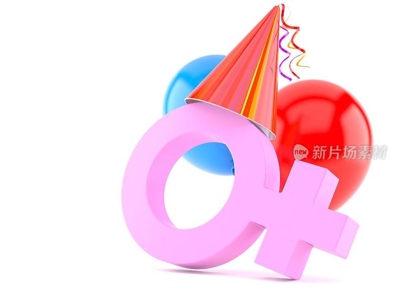 女性象征气球和生日帽