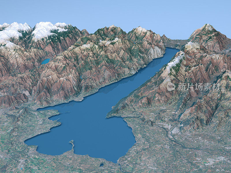 湖迪加尔达地形图3D景观视图自然颜色
