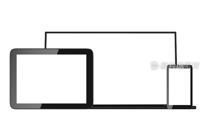 空白手机平板电脑和笔记本电脑的白色背景