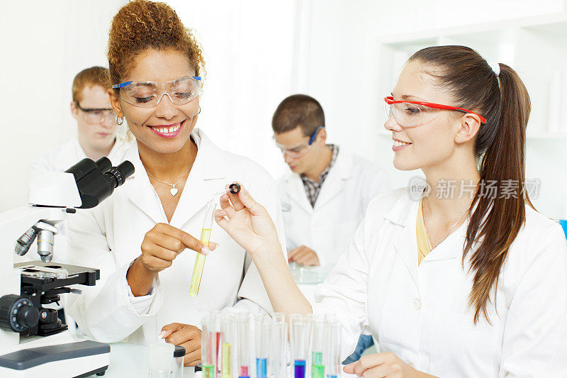 一群在实验室工作的科学家。