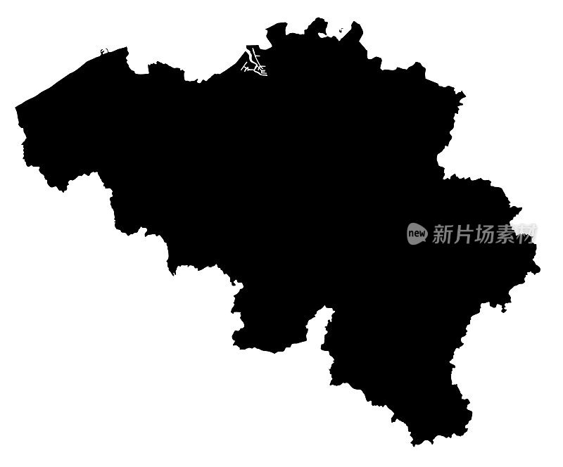 比利时地图Silhoette轮廓边界上的白色背景