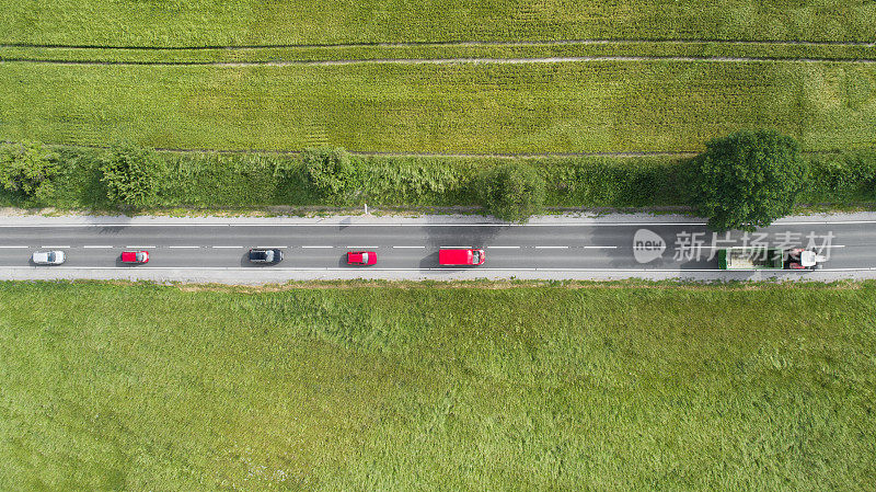 道路穿过农业区，鸟瞰图