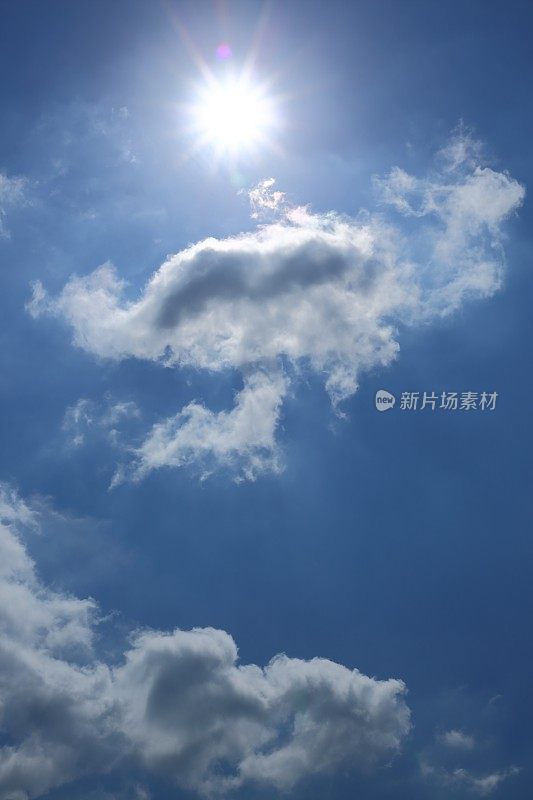 太阳在蓝天与云，光线太阳能清洁能源，晴朗的天气背景