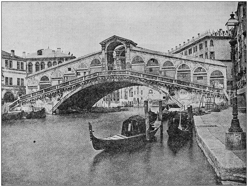 古董照片:里亚托桥，威尼斯，意大利