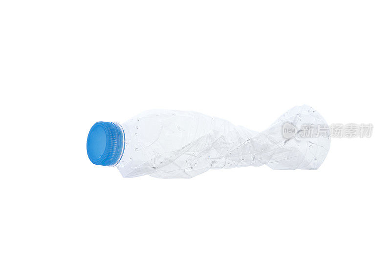 白色背景的塑料水瓶，可循环利用，减少生态环境。概念拯救地球。