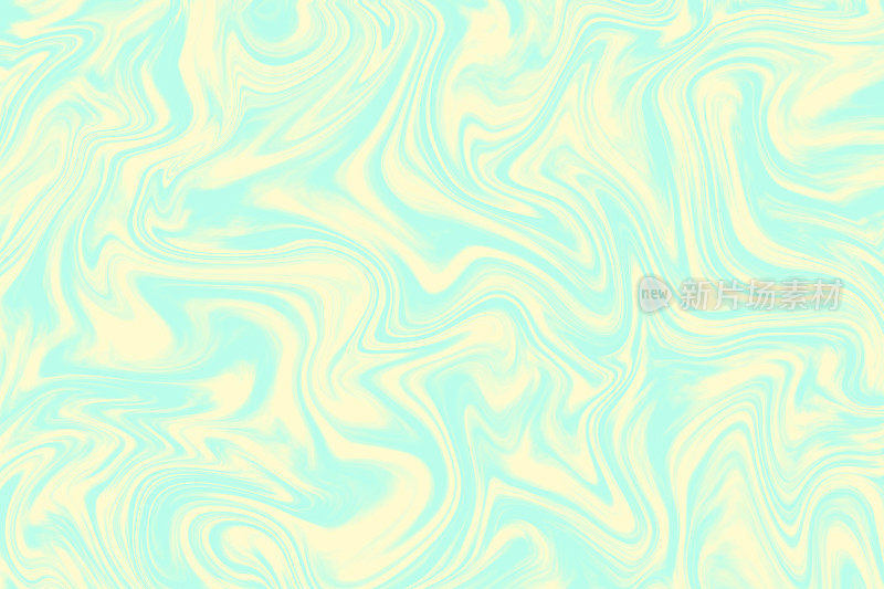 波浪柔和的蓝色蓝绿色薄荷黄色大理石背景漩涡图案抽象的渐变大理石Ebru纹理