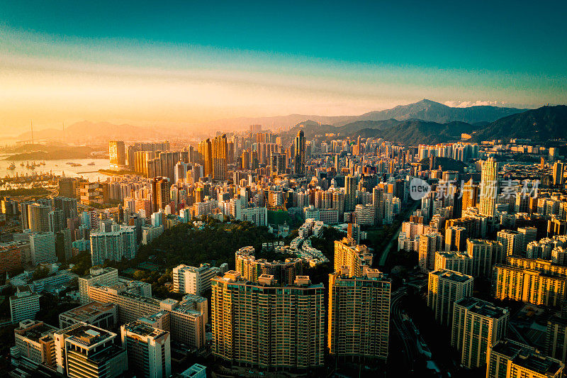 日落时的香港城市全景